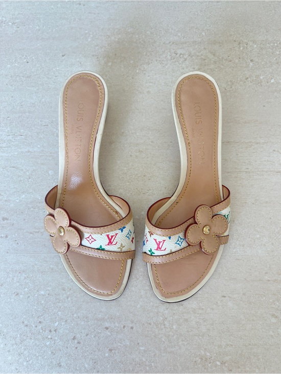 Louis Vuitton Shoes - Louis Vuitton Beige Multicolor Monogram Flower Slide Mules